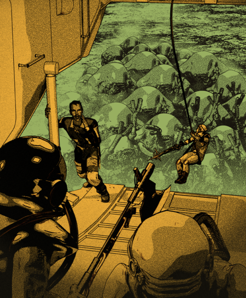 Players try and escape the planet as aliens rush their ship!