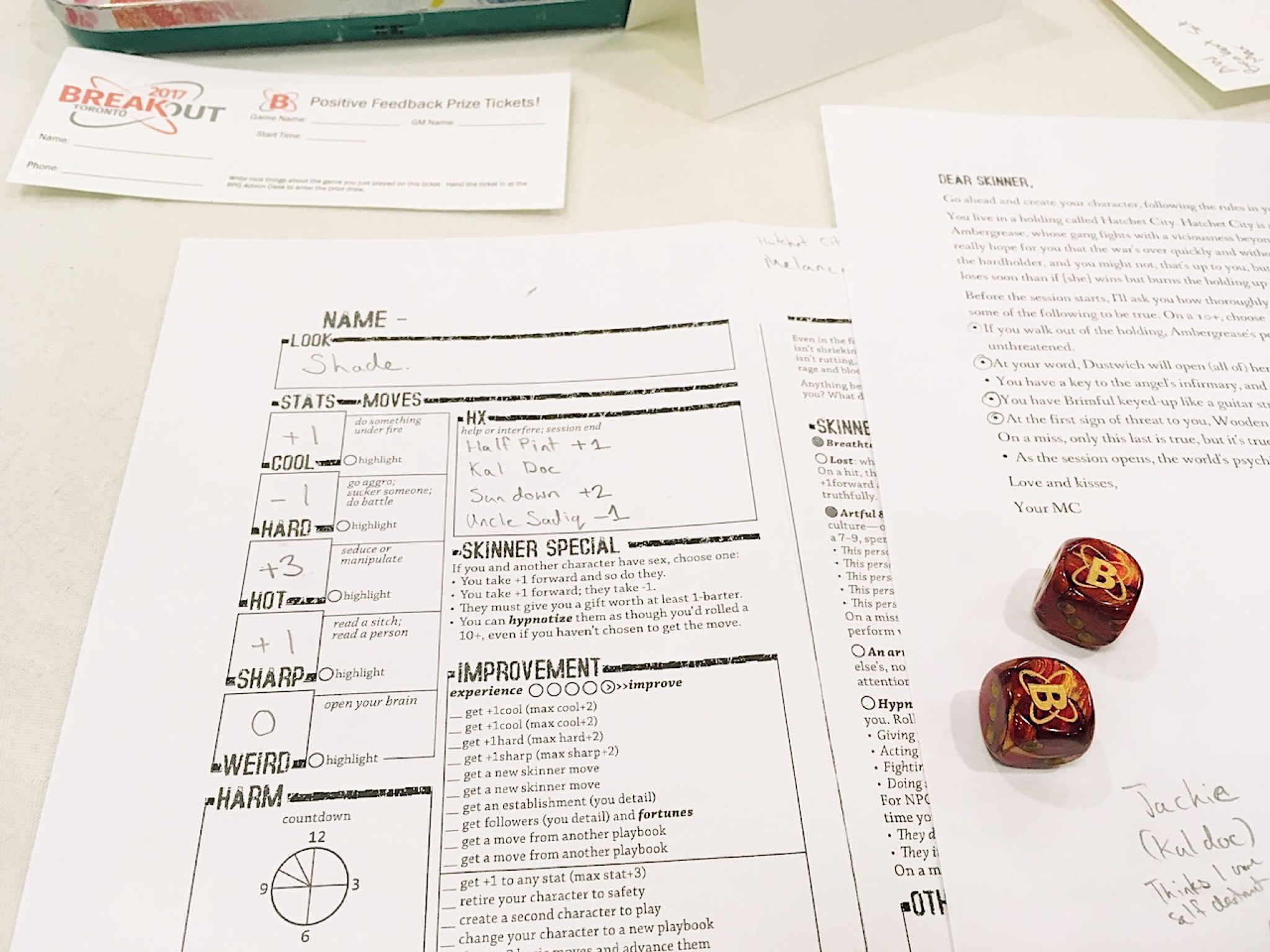 My character sheet for Apocalypse World