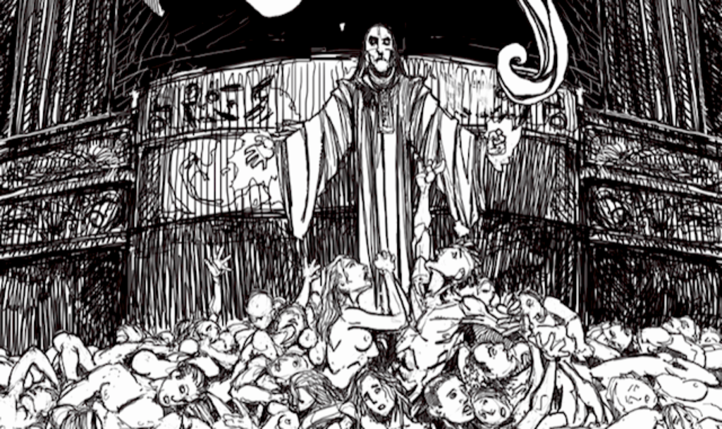 A sorcerer casting a horrible ritual